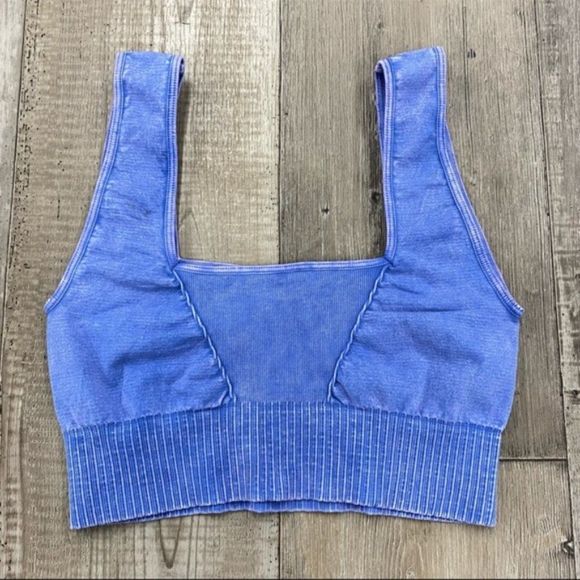 NWOT Free People Movement Square Neck Good Karma Bra- Light Blue - Picture 3 of 4
